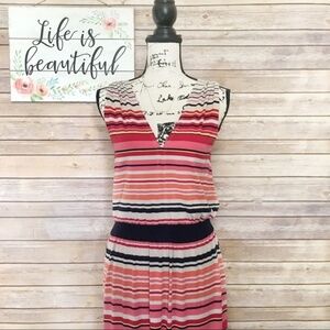 NWT Max Studio Multicolor Cream, Black, Pink and Red Striped Maxi Dress Small